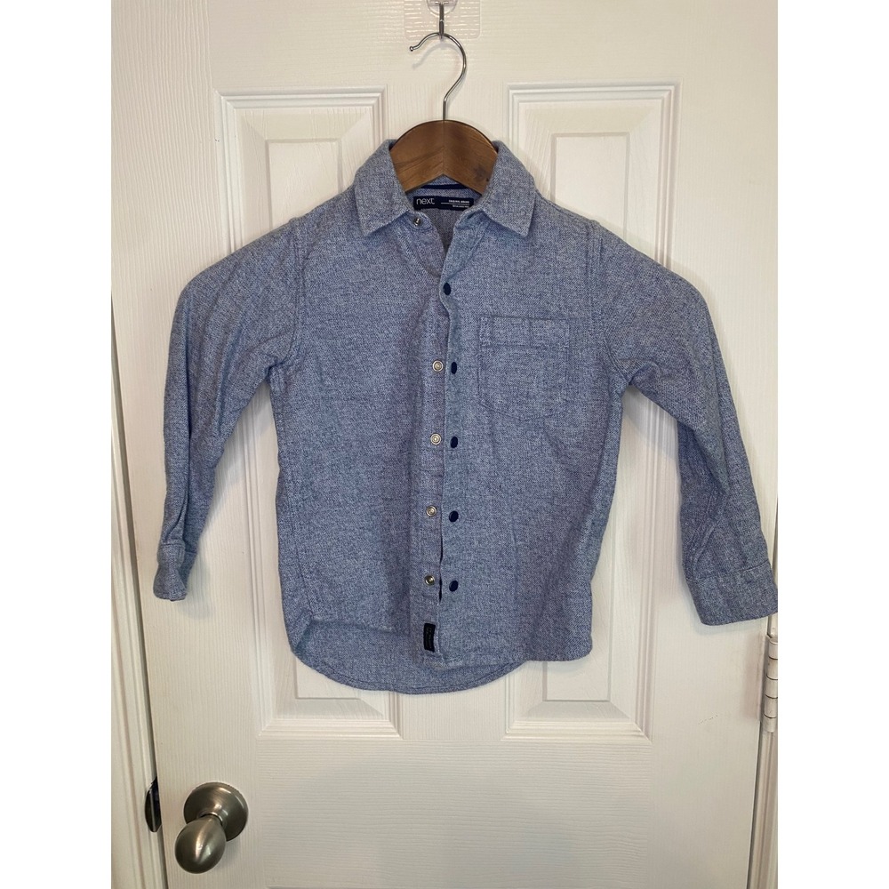 Next Kids Button Down Shirt Boys 5 Years Blue Textured Cotton Long Sleeve